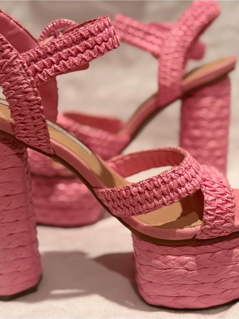 Woven Pink Platform Sandals with Ankle Strap